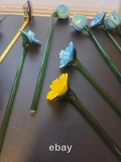 8 Murano Style Hand Blown Glass Flowers