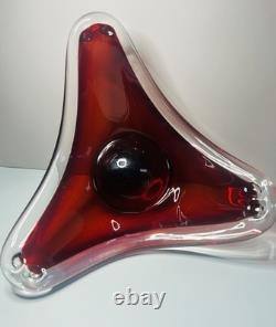 8 Murano Style MCM Vintage Red Hand Blown Glass Bowl Ashtray Sommerso Style