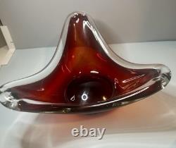 8 Murano Style MCM Vintage Red Hand Blown Glass Bowl Ashtray Sommerso Style