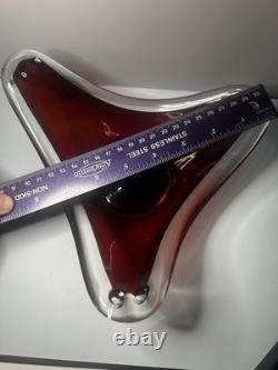 8 Murano Style MCM Vintage Red Hand Blown Glass Bowl Ashtray Sommerso Style