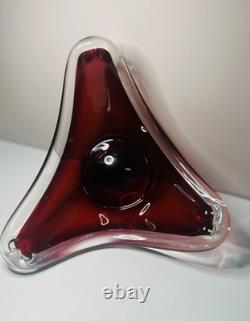8 Murano Style MCM Vintage Red Hand Blown Glass Bowl Ashtray Sommerso Style