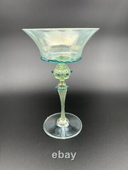 8 Venetian Murano Hand Blown Goblet Wine Glasses Green Blue Rigaree Salviati