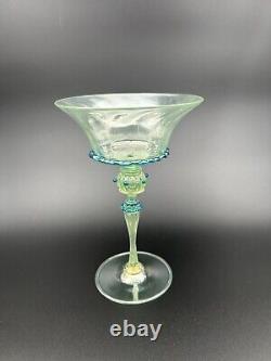 8 Venetian Murano Hand Blown Goblet Wine Glasses Green Blue Rigaree Salviati