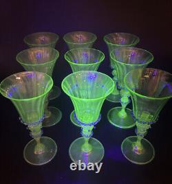 9 Venetian Murano Hand Blown Goblet Wine Glasses Green Blue Rigaree Salviati