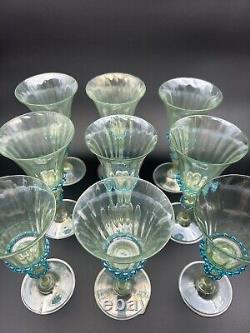 9 Venetian Murano Hand Blown Goblet Wine Glasses Green Blue Rigaree Salviati