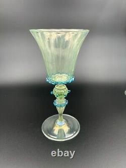 9 Venetian Murano Hand Blown Goblet Wine Glasses Green Blue Rigaree Salviati