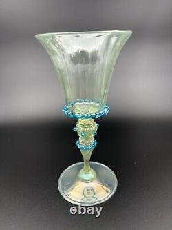 9 Venetian Murano Hand Blown Goblet Wine Glasses Green Blue Rigaree Salviati