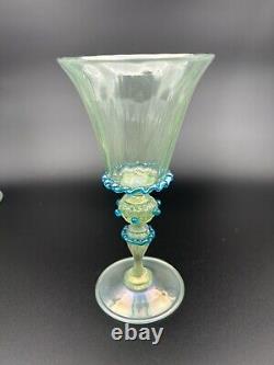 9 Venetian Murano Hand Blown Goblet Wine Glasses Green Blue Rigaree Salviati