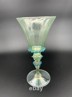 9 Venetian Murano Hand Blown Goblet Wine Glasses Green Blue Rigaree Salviati