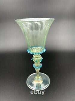 9 Venetian Murano Hand Blown Goblet Wine Glasses Green Blue Rigaree Salviati