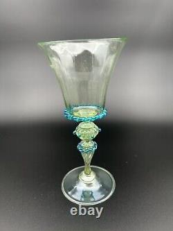 9 Venetian Murano Hand Blown Goblet Wine Glasses Green Blue Rigaree Salviati