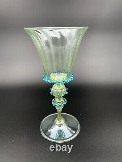 9 Venetian Murano Hand Blown Goblet Wine Glasses Green Blue Rigaree Salviati