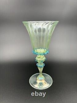 9 Venetian Murano Hand Blown Goblet Wine Glasses Green Blue Rigaree Salviati