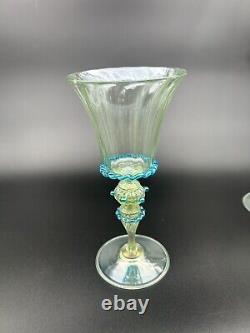 9 Venetian Murano Hand Blown Goblet Wine Glasses Green Blue Rigaree Salviati