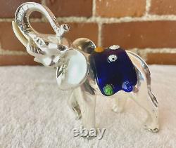 925 Sterling Silver Elephant Hand Blown Millefiori Murano Glass Paperweight 4.5