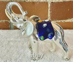 925 Sterling Silver Elephant Hand Blown Millefiori Murano Glass Paperweight 4.5