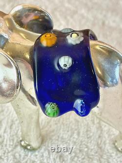 925 Sterling Silver Elephant Hand Blown Millefiori Murano Glass Paperweight 4.5