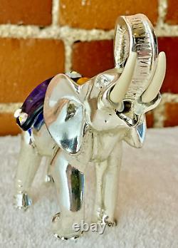 925 Sterling Silver Elephant Hand Blown Millefiori Murano Glass Paperweight 4.5