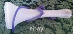 A. V. E. M. Tall Hand Blown Frosted Grey Glass with Blue-Purple Vines & Leaves 60's