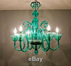 A. V. Mazzega Murano Hand Blown Emerald Glass chandelier Fine Working Cond