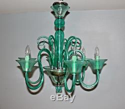 A. V. Mazzega Murano Hand Blown Emerald Glass chandelier Fine Working Cond