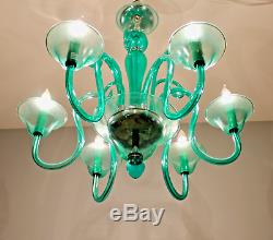 A. V. Mazzega Murano Hand Blown Emerald Glass chandelier Fine Working Cond