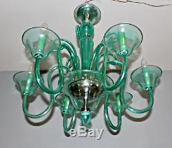 A. V. Mazzega Murano Hand Blown Emerald Glass chandelier Fine Working Cond