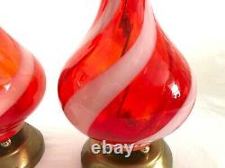 A Vintage Pair of Italian Mid Century Modern Hand-blown Orange Glass Table Lamps