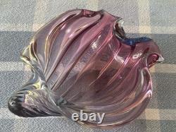 ALFREDO BARBINI Murano Glass Pink Blue Clam Shell Bowl MCM Italy Hand Blown