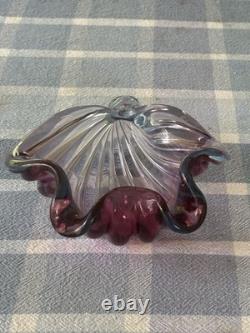 ALFREDO BARBINI Murano Glass Pink Blue Clam Shell Bowl MCM Italy Hand Blown