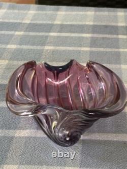 ALFREDO BARBINI Murano Glass Pink Blue Clam Shell Bowl MCM Italy Hand Blown