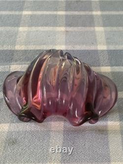 ALFREDO BARBINI Murano Glass Pink Blue Clam Shell Bowl MCM Italy Hand Blown