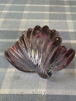 ALFREDO BARBINI Murano Glass Pink Blue Clam Shell Bowl MCM Italy Hand Blown