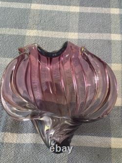 ALFREDO BARBINI Murano Glass Pink Blue Clam Shell Bowl MCM Italy Hand Blown