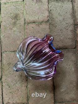 ALFREDO BARBINI Murano Glass Pink Blue Clam Shell Bowl MCM Italy Hand Blown