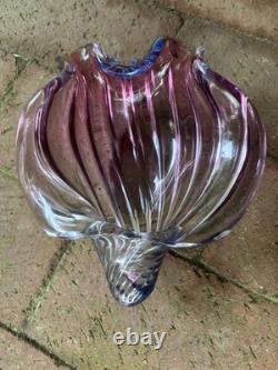 ALFREDO BARBINI Murano Glass Pink Blue Clam Shell Bowl MCM Italy Hand Blown