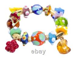 ANTICA MURRINA Hand-Blown Murano Art Glass Vintage Stretch Charm Bracelet