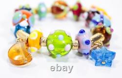 ANTICA MURRINA Hand-Blown Murano Art Glass Vintage Stretch Charm Bracelet