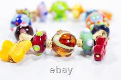 ANTICA MURRINA Hand-Blown Murano Art Glass Vintage Stretch Charm Bracelet