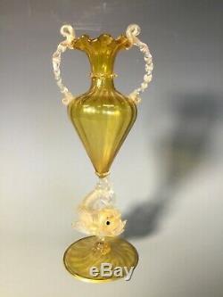 ANTIQUE SALVIATI VENETIAN GLASS GOLD FOIL STYLIZED DOLPHIN Vase