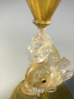 ANTIQUE SALVIATI VENETIAN GLASS GOLD FOIL STYLIZED DOLPHIN Vase