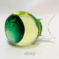 ANTONIO DA ROS Cenedese MURANO Uranium Vaseline Art Glass Fish sculpture Glows