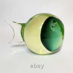 ANTONIO DA ROS Cenedese MURANO Uranium Vaseline Art Glass Fish sculpture Glows