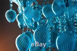 AQUA GLASS & CRYSTAL CHANDELIER, 8 Light, MURANO Style, HAND BLOWN, DRAMATIC