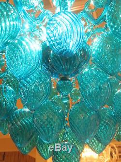 AQUA GLASS & CRYSTAL CHANDELIER, 8 Light, MURANO Style, HAND BLOWN, DRAMATIC