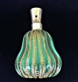 ARCHIMEDE SEGUSO MURANO ITALY GLASS PERFUME BOTTLE, RIBBED AVENTURINE, 1940's