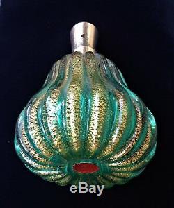 ARCHIMEDE SEGUSO MURANO ITALY GLASS PERFUME BOTTLE, RIBBED AVENTURINE, 1940's