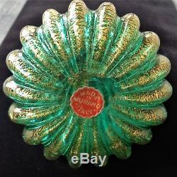 ARCHIMEDE SEGUSO MURANO ITALY GLASS PERFUME BOTTLE, RIBBED AVENTURINE, 1940's