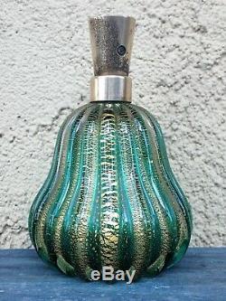 ARCHIMEDE SEGUSO MURANO ITALY GLASS PERFUME BOTTLE, RIBBED AVENTURINE, 1940's