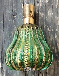 ARCHIMEDE SEGUSO MURANO ITALY GLASS PERFUME BOTTLE, RIBBED AVENTURINE, 1940's